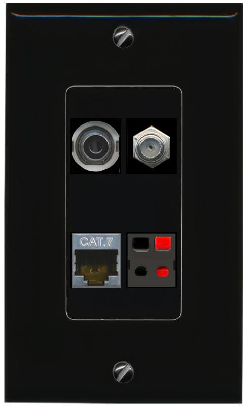 RiteAV 3.5mm CAT7 COAX SPEAKER Wall Plate Decorative [Black]