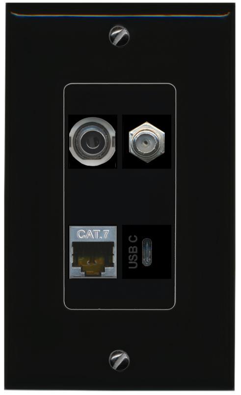RiteAV 3.5mm CAT7 COAX USBC Wall Plate Decorative [Black]