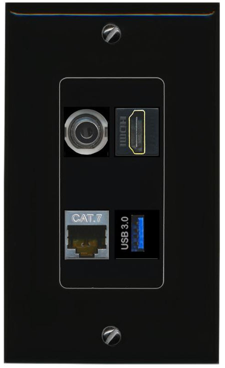 RiteAV 3.5mm CAT7 HDMI USB-3 Wall Plate Decorative [Black]