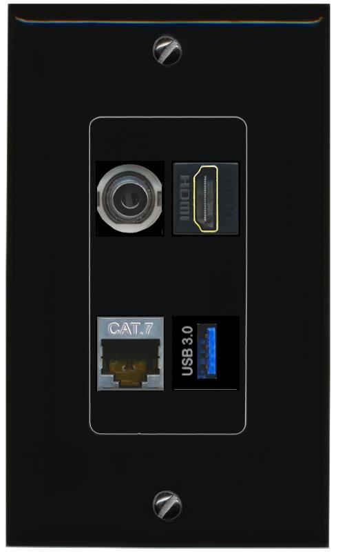 RiteAV 3.5mm CAT7 HDMI USB-3 Wall Plate Decorative [Black]