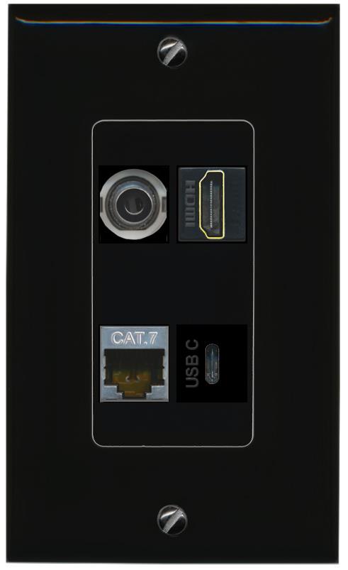 RiteAV 3.5mm CAT7 HDMI USBC Wall Plate Decorative [Black]