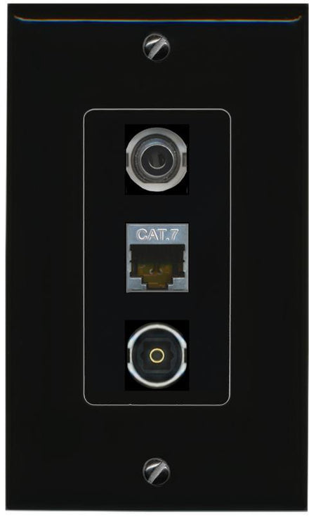 3.5mm CAT7 TOSLINK Wall Plate [Black]