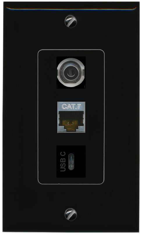 3.5mm CAT7 USBC Wall Plate [Black]