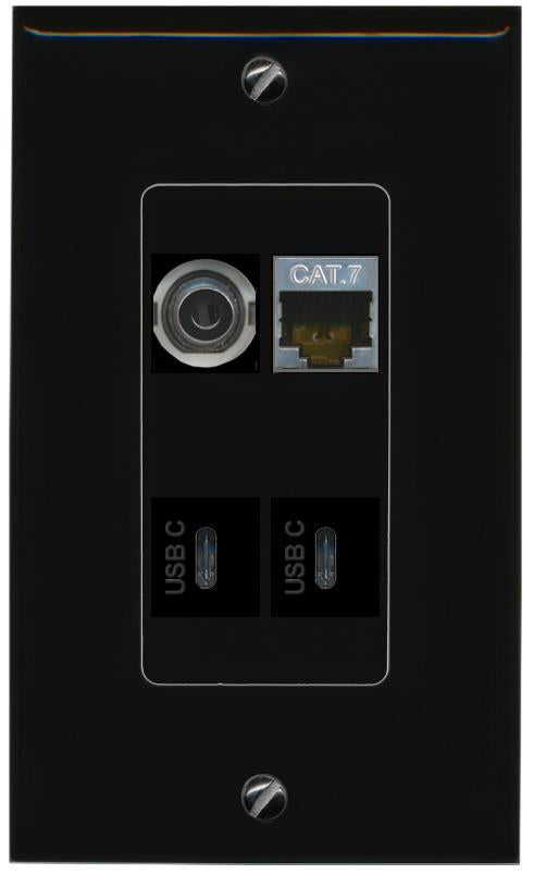 RiteAV 3.5mm CAT7 2 USBC Wall Plate Decorative [Black]