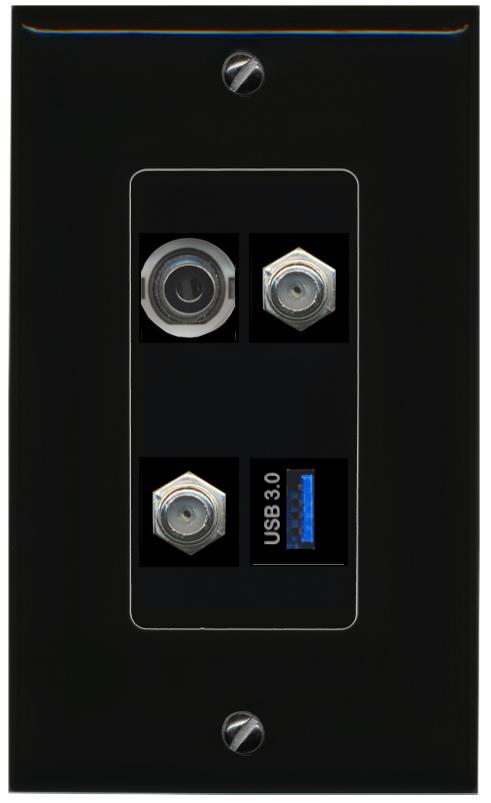 RiteAV 3.5mm 2 COAX USB-3 Wall Plate Decorative [Black]