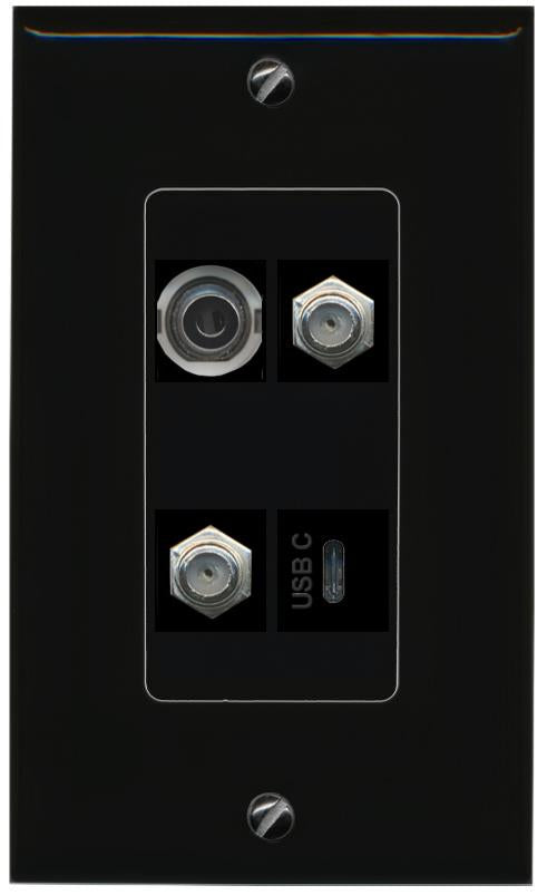 RiteAV 3.5mm 2 COAX USBC Wall Plate Decorative [Black]