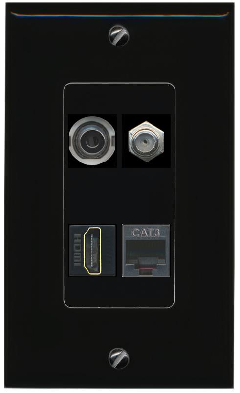 RiteAV 3.5mm COAX HDMI PHONE Wall Plate Decorative [Black]