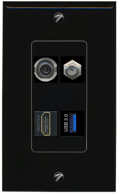RiteAV 3.5mm COAX HDMI USB-3 Wall Plate Decorative [Black]
