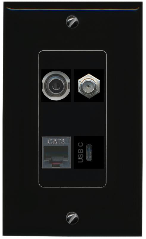 RiteAV 3.5mm COAX PHONE USBC Wall Plate Decorative [Black]