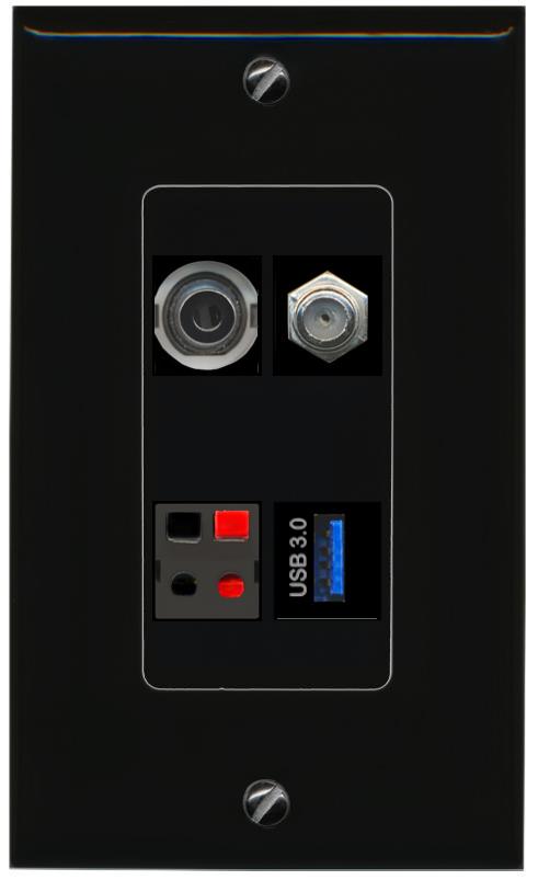 RiteAV 3.5mm COAX SPEAKER USB-3 Wall Plate Decorative [Black]