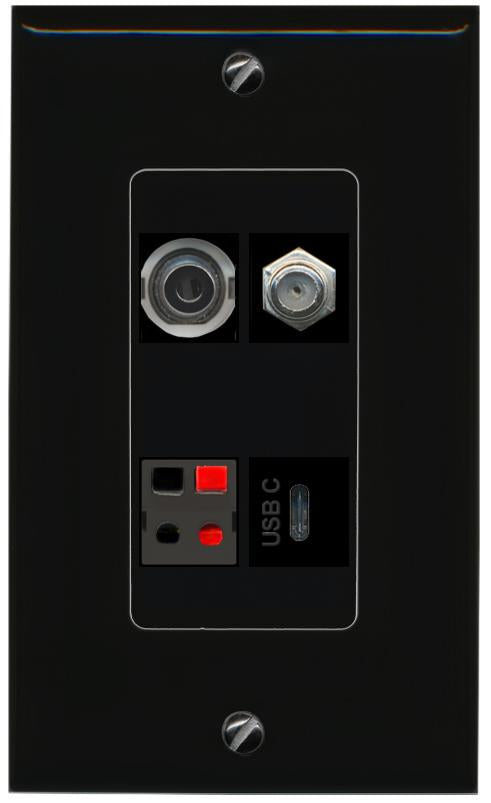 RiteAV 3.5mm COAX SPEAKER USBC Wall Plate Decorative [Black]
