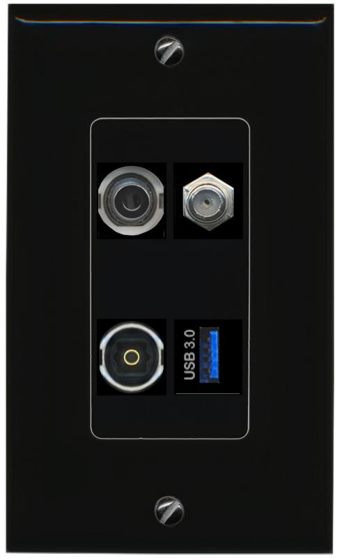 RiteAV 3.5mm COAX TOSLINK USB-3 Wall Plate Decorative [Black]