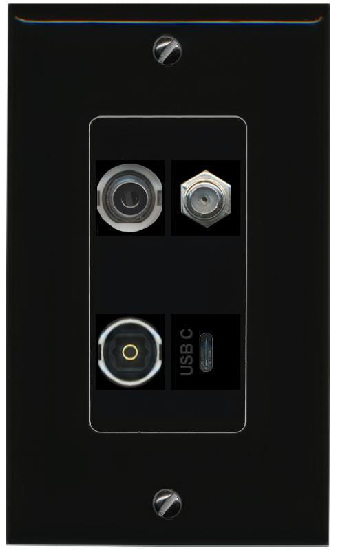 RiteAV 3.5mm COAX TOSLINK USBC Wall Plate Decorative [Black]