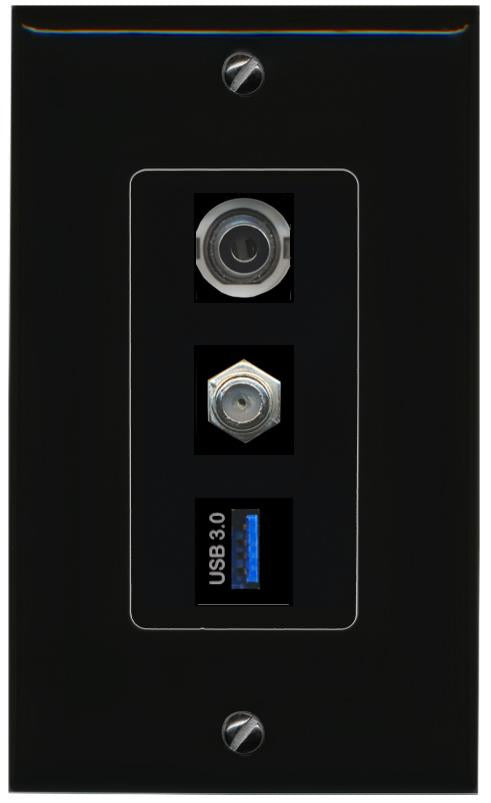 3.5mm COAX USB-3 Wall Plate [Black]