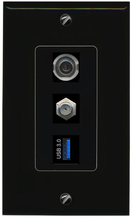 3.5mm COAX USB-3 Wall Plate [Black]