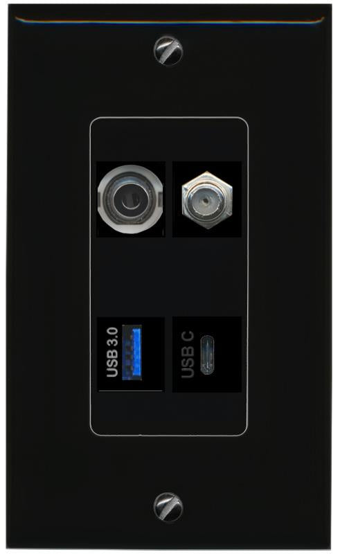 RiteAV 3.5mm COAX USB-3 USBC Wall Plate Decorative [Black]