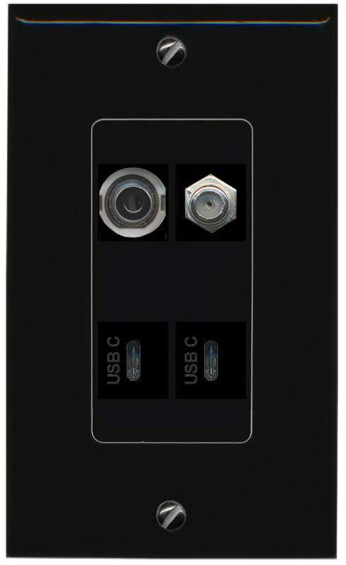 RiteAV 3.5mm COAX 2 USBC Wall Plate Decorative [Black]