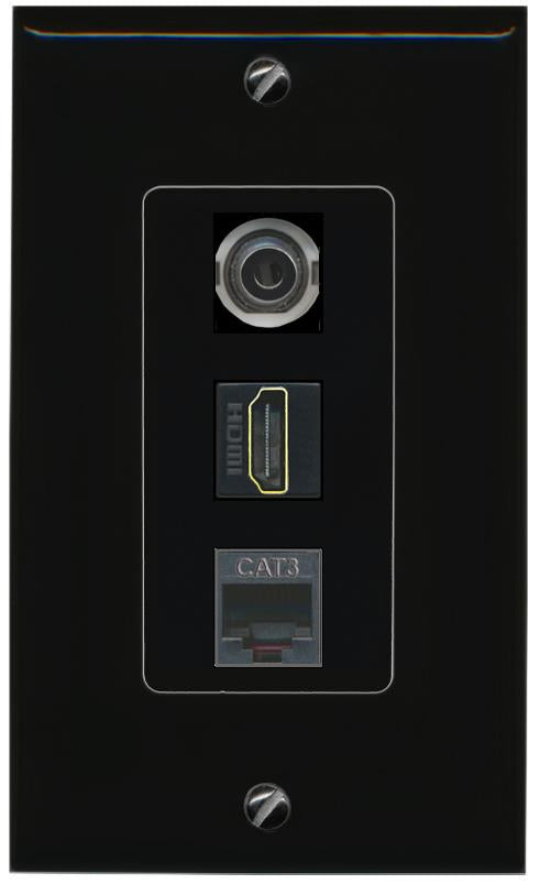 3.5mm HDMI PHONE Wall Plate [Black]