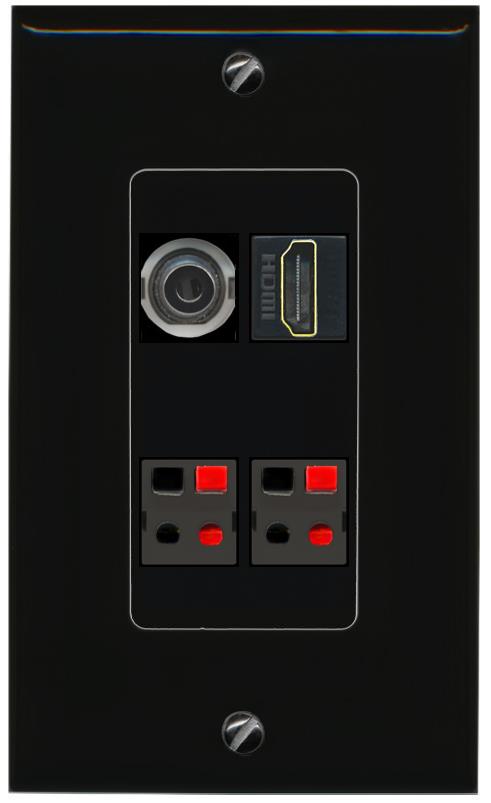 RiteAV 3.5mm HDMI 2 SPEAKER Wall Plate Decorative [Black]