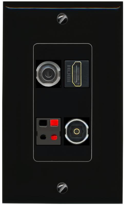 RiteAV 3.5mm HDMI SPEAKER TOSLINK Wall Plate Decorative [Black]