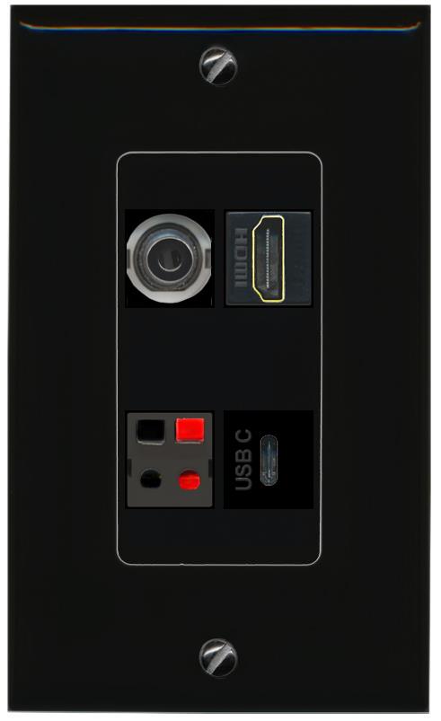 RiteAV 3.5mm HDMI SPEAKER USBC Wall Plate Decorative [Black]