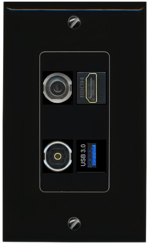 RiteAV 3.5mm HDMI TOSLINK USB-3 Wall Plate Decorative [Black]