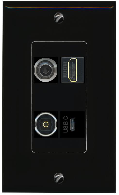 RiteAV 3.5mm HDMI TOSLINK USBC Wall Plate Decorative [Black]