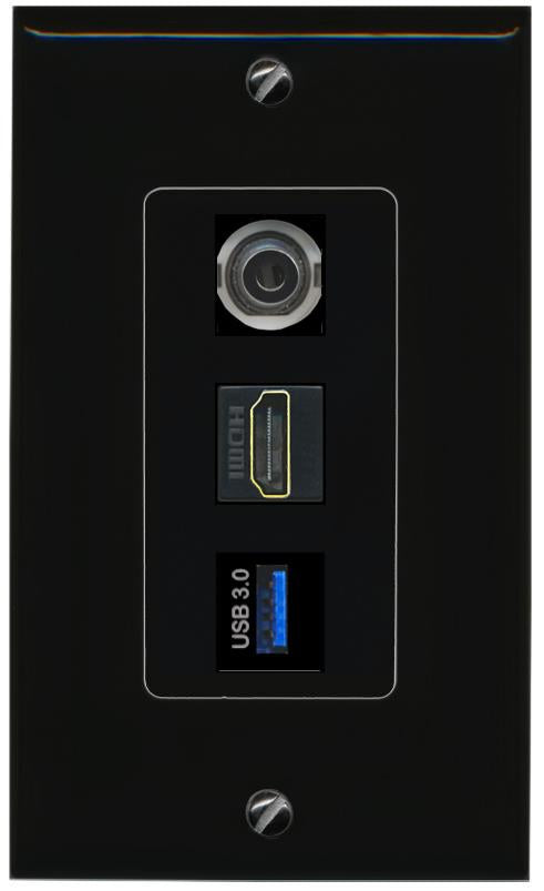 3.5mm HDMI USB-3 Wall Plate [Black]