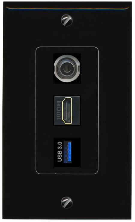 3.5mm HDMI USB-3 Wall Plate [Black]