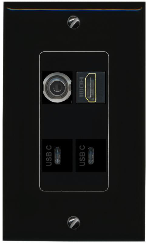 RiteAV 3.5mm HDMI 2 USBC Wall Plate Decorative [Black]