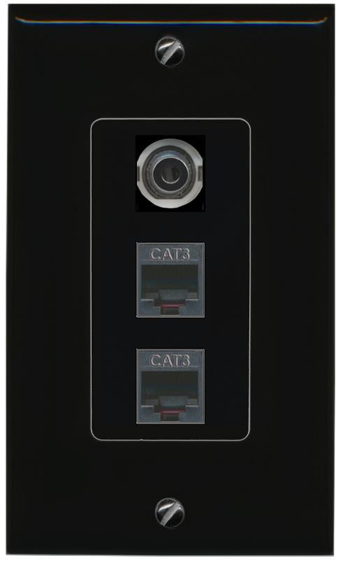 3.5mm 2 PHONE Wall Plate [Black]