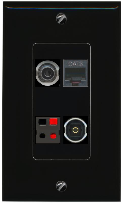 RiteAV 3.5mm PHONE SPEAKER TOSLINK Wall Plate Decorative [Black]