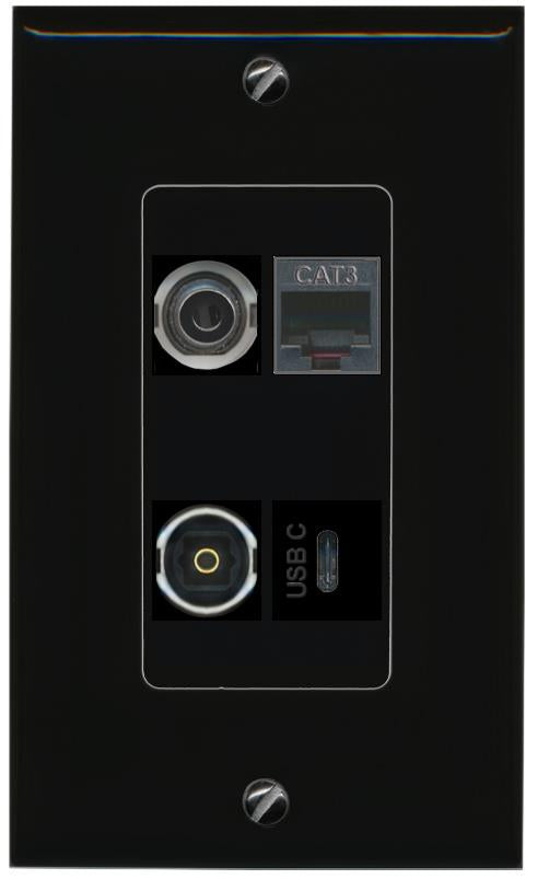 RiteAV 3.5mm PHONE TOSLINK USBC Wall Plate Decorative [Black]