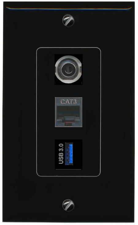 3.5mm PHONE USB-3 Wall Plate [Black]