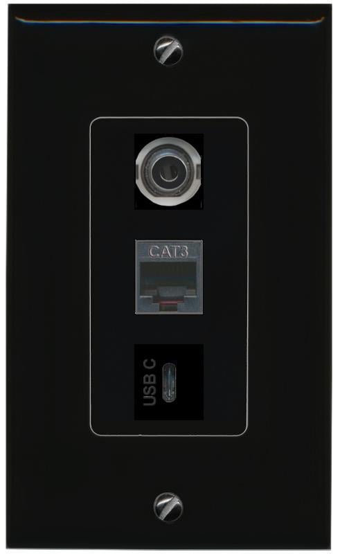 3.5mm PHONE USBC Wall Plate [Black]