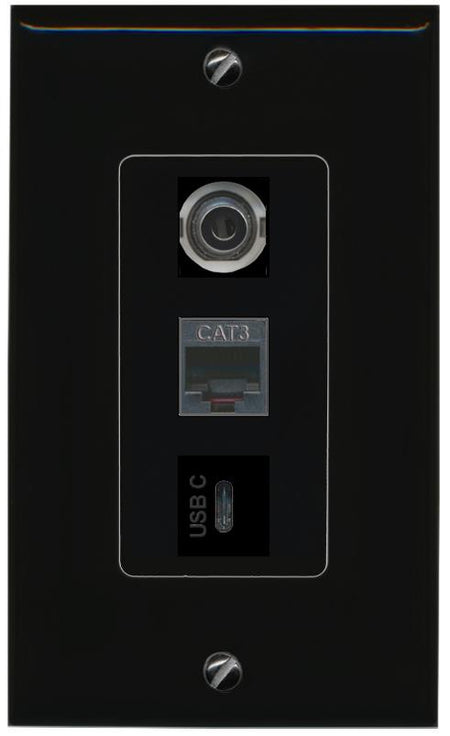 3.5mm PHONE USBC Wall Plate [Black]
