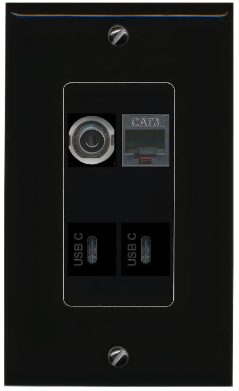 RiteAV 3.5mm PHONE 2 USBC Wall Plate Decorative [Black]