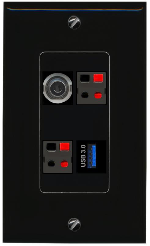 RiteAV 3.5mm 2 SPEAKER USB-3 Wall Plate Decorative [Black]