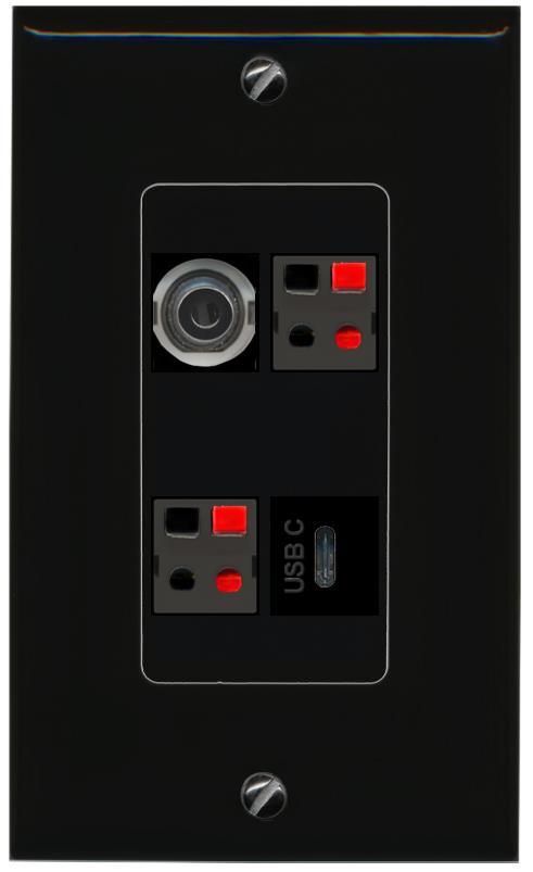 RiteAV 3.5mm 2 SPEAKER USBC Wall Plate Decorative [Black]