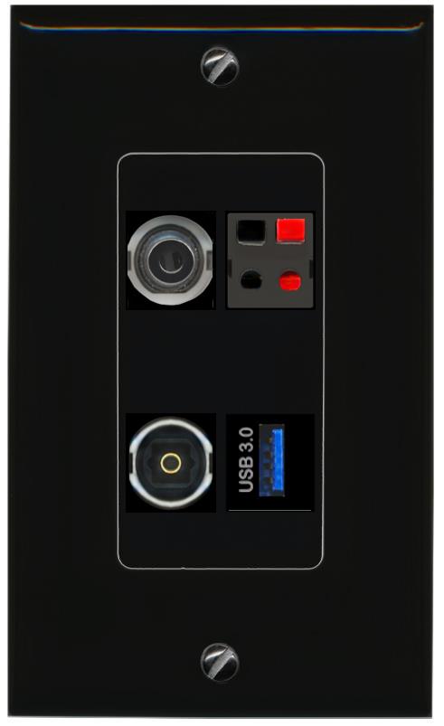 RiteAV 3.5mm SPEAKER TOSLINK USB-3 Wall Plate Decorative [Black]