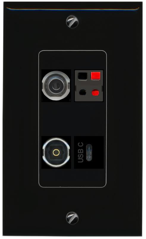 RiteAV 3.5mm SPEAKER TOSLINK USBC Wall Plate Decorative [Black]