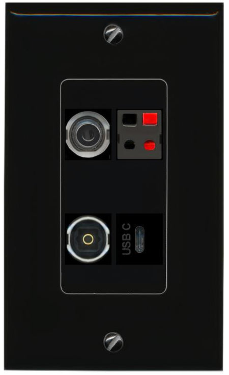 RiteAV 3.5mm SPEAKER TOSLINK USBC Wall Plate Decorative [Black]