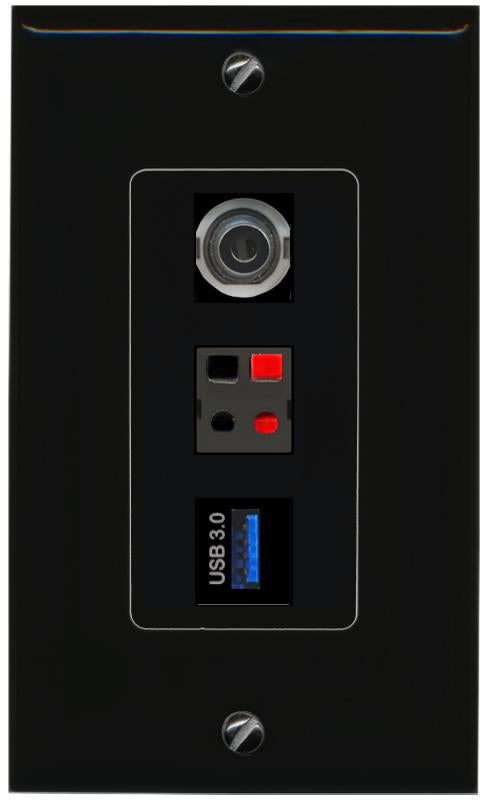 3.5mm SPEAKER USB-3 Wall Plate [Black]
