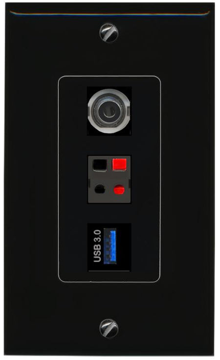 3.5mm SPEAKER USB-3 Wall Plate [Black]