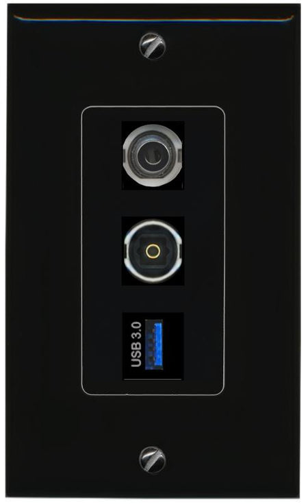 3.5mm TOSLINK USB-3 Wall Plate [Black]