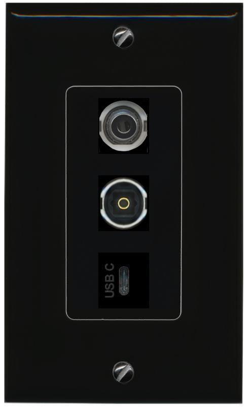3.5mm TOSLINK USBC Wall Plate [Black]