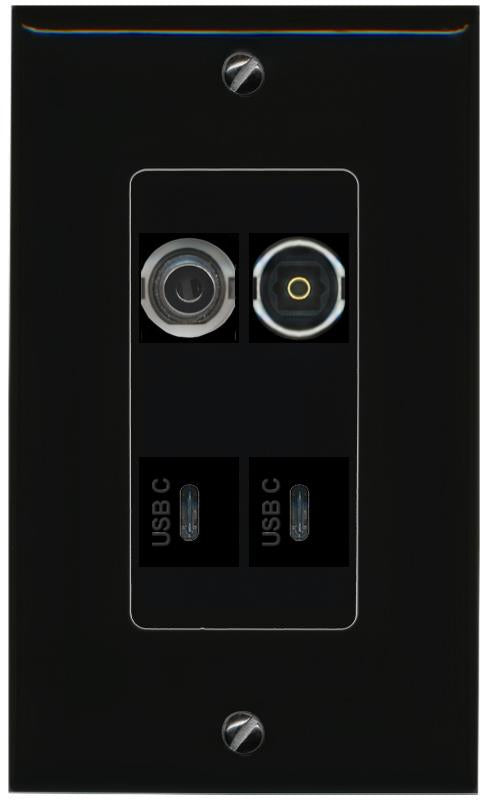 RiteAV 3.5mm TOSLINK 2 USBC Wall Plate Decorative [Black]