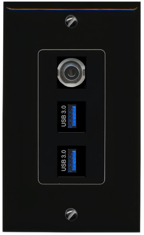 3.5mm 2 USB-3 Wall Plate [Black]