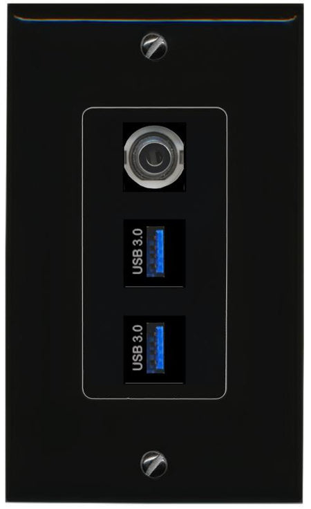3.5mm 2 USB-3 Wall Plate [Black]