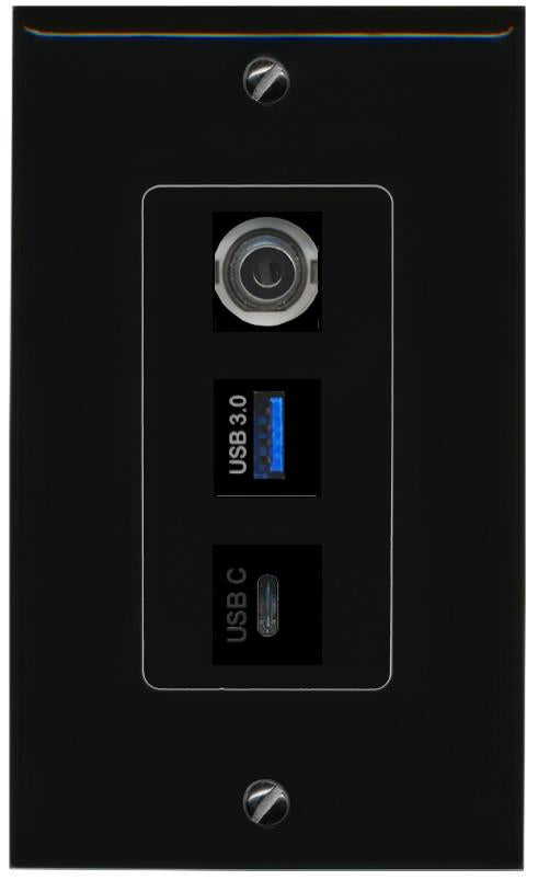 3.5mm USB-3 USBC Wall Plate [Black]